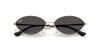 Gold-framed sunglasses with black lenses on a white background