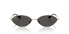 Gold-framed sunglasses with dark lenses on a white background